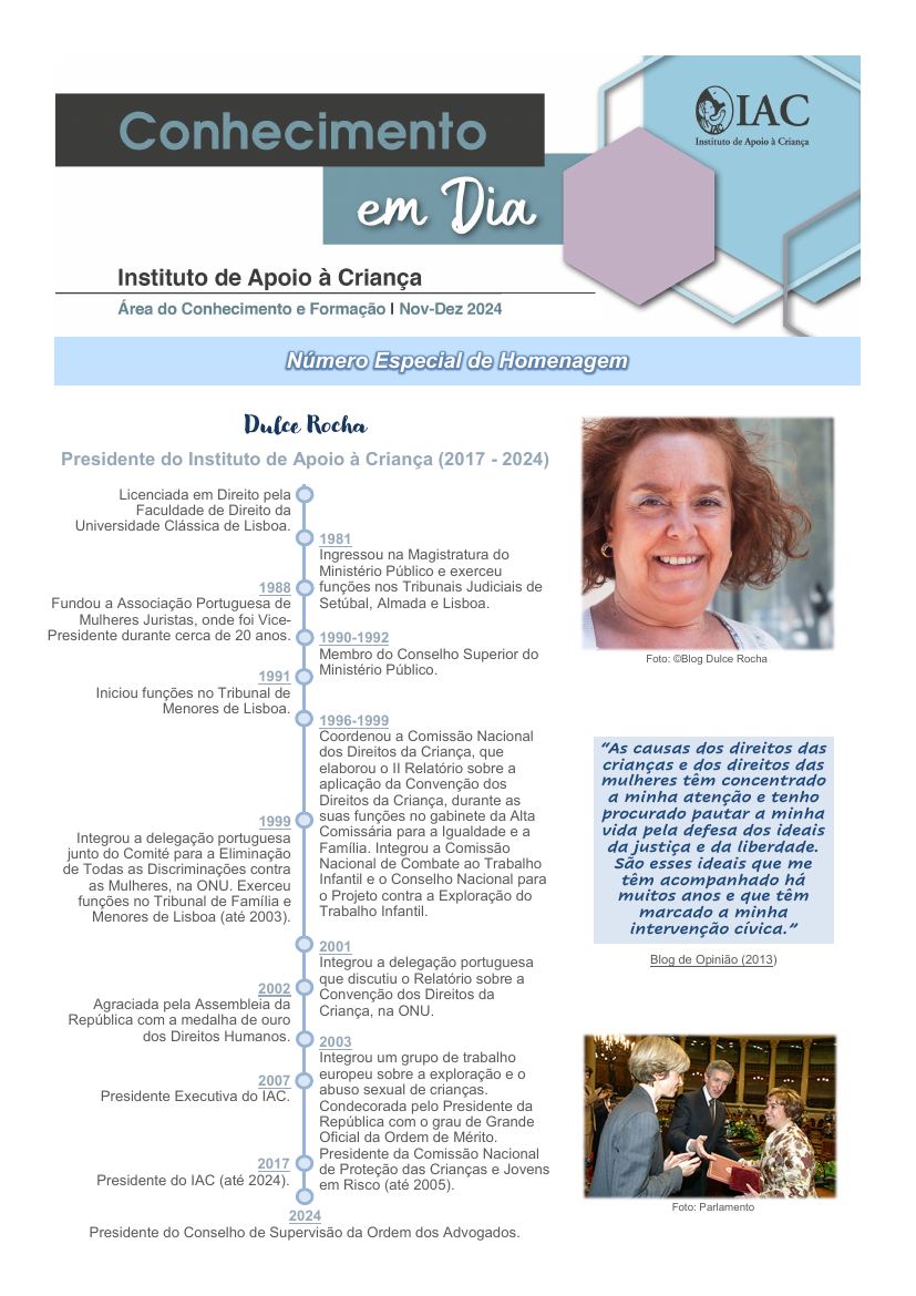Capa do número especial do boletim Conhecimento em Dia dedicado a Dulce Rocha